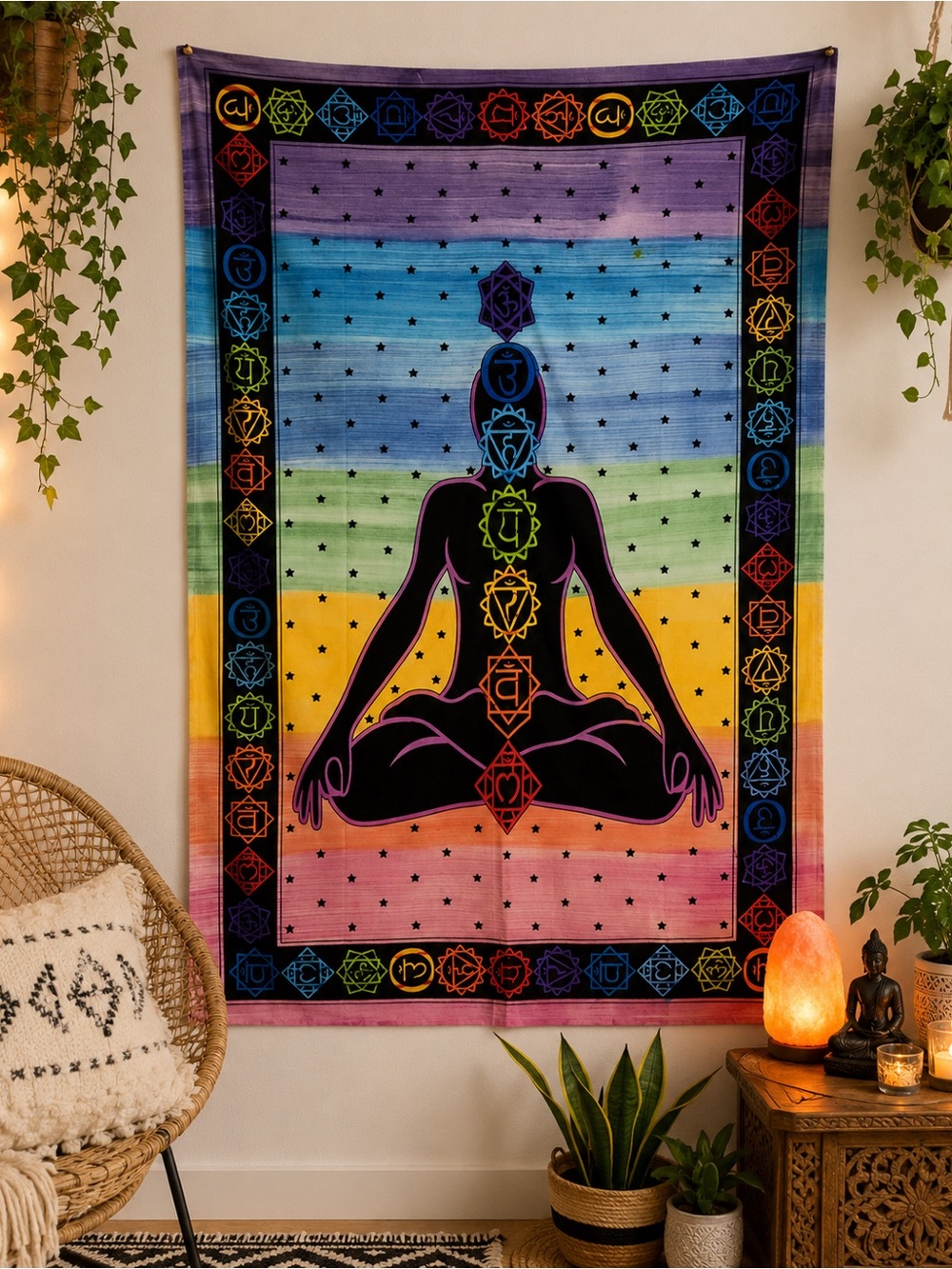 Chakra Meditation Tapestry – Colorful Spiritual Wall Hanging